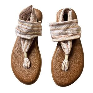 Sanuk Sandals Ivory Beige Woven Fabric Southwestern Flat Yoga women’s size 8